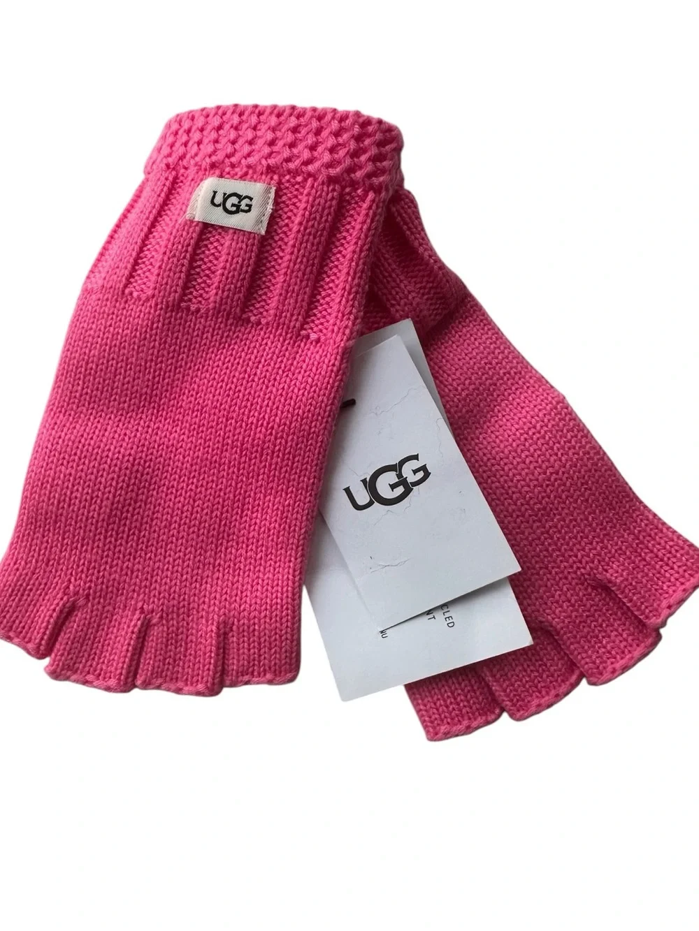 NWT UGG French Pink Knit Fingerless Gloves Wool Blend One Size
